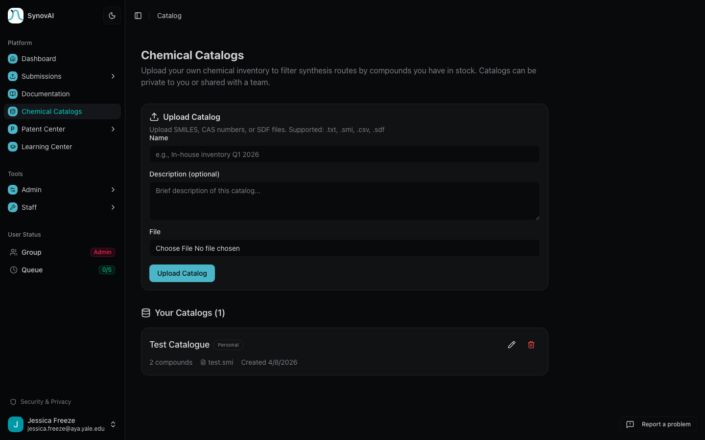 Catalog upload UI