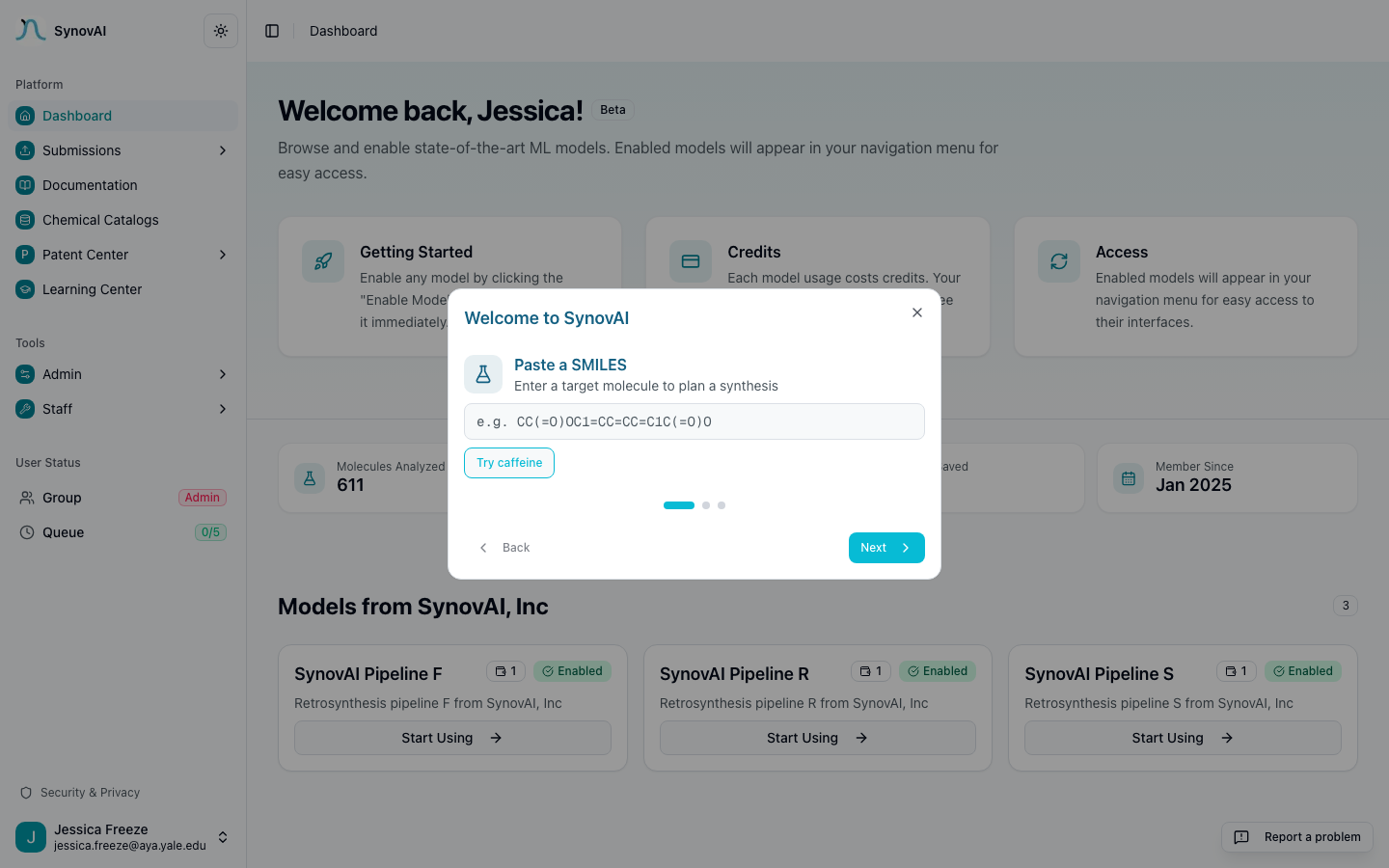 Task search in structure mode finds your prior submissions whose targets share a scaffold.