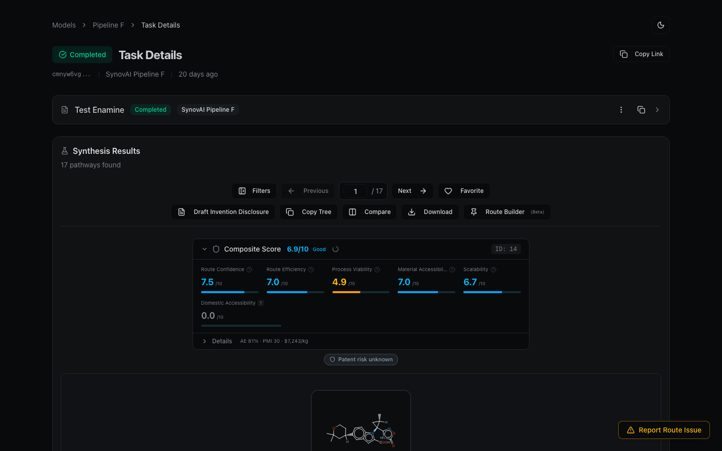 Substructure exclusion lives in the Filters panel of the route viewer.
