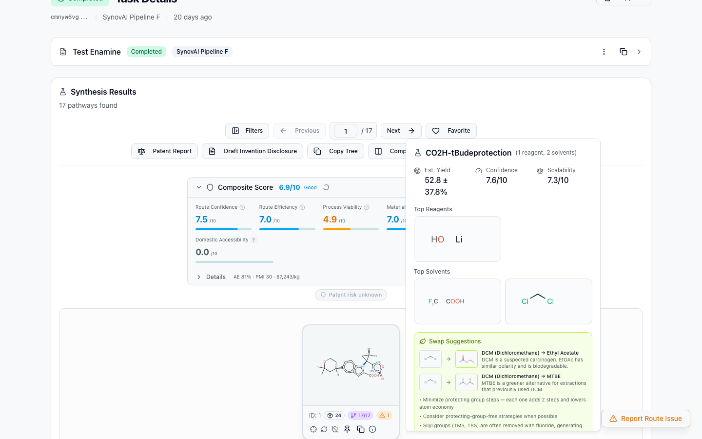 Molecule node with vendor hover card open